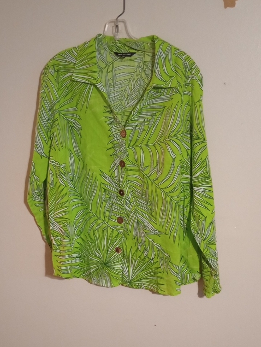 Unique Spectrum Lime Green Palm-Print Long Sleeve Button Shirt Jacket